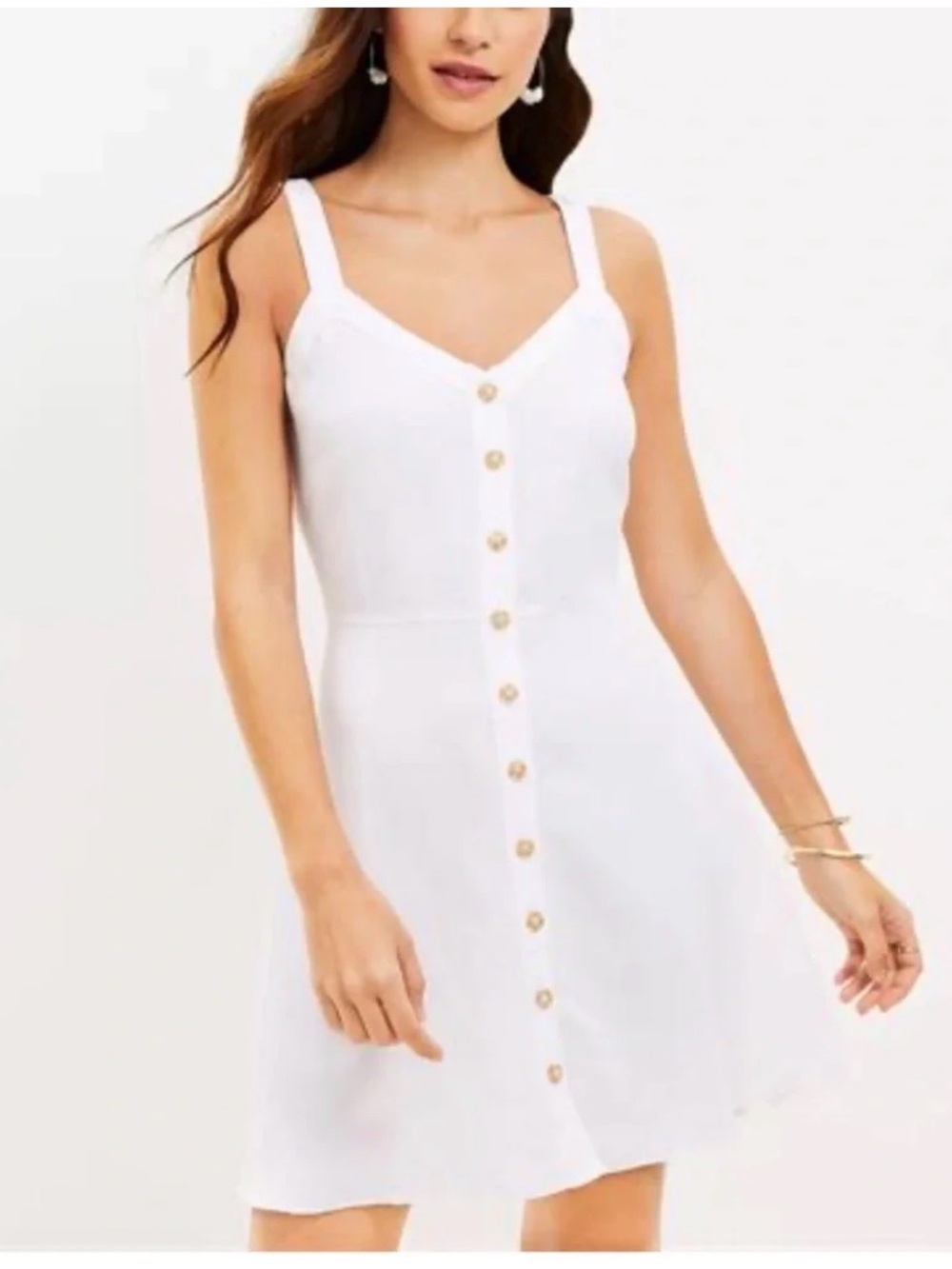LOFT White Linen-blend Button-Front Mini Dress